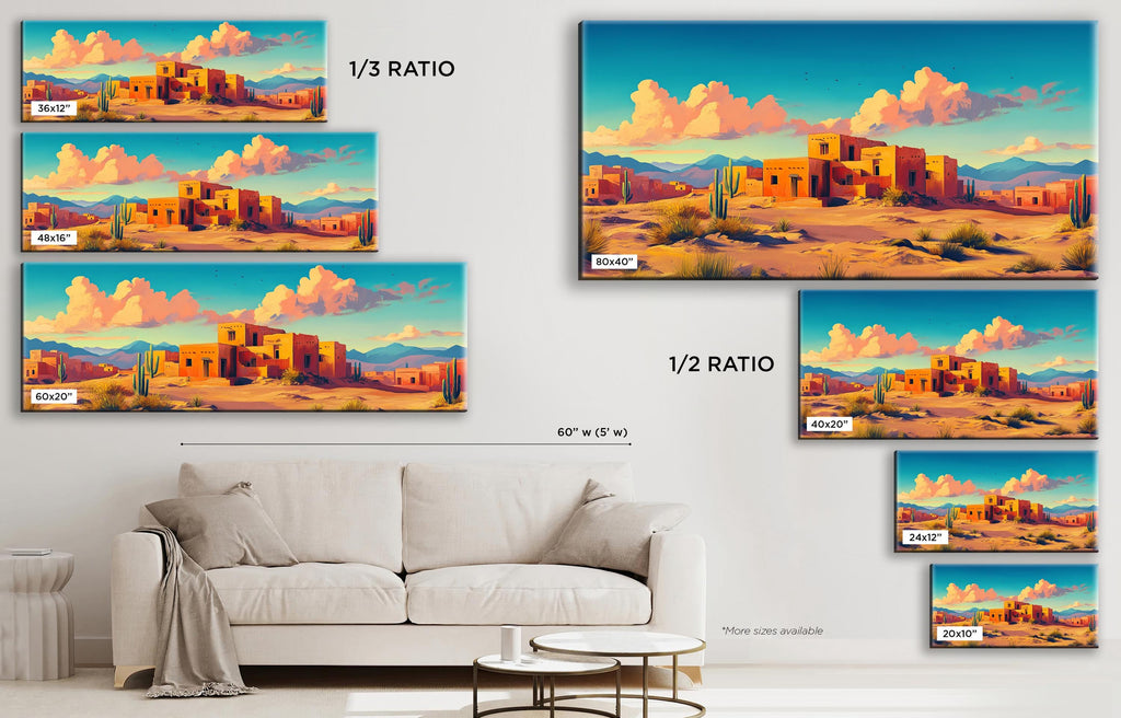 a living room with a couch and paintings on the wall