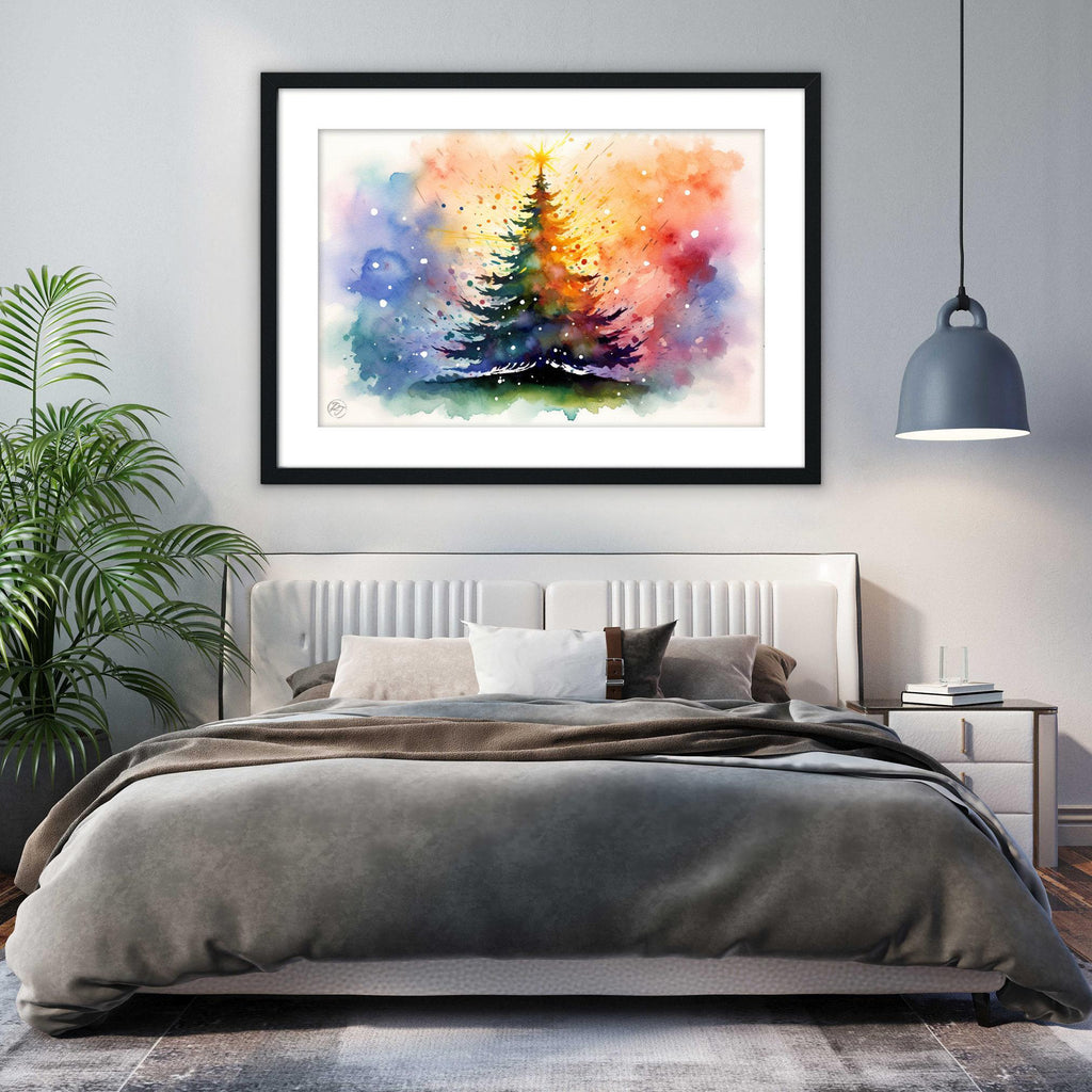 Charming Watercolor Christmas Tree - Winter Wonderland Art, Print on Canvas, Artist Paper, Watercolor Paper, Available in Extra Large Sizes