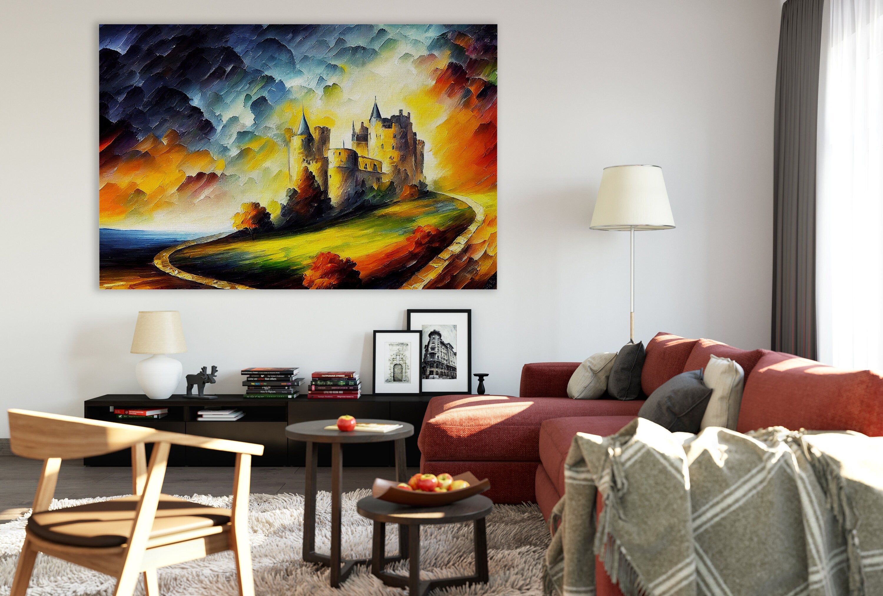 Castle Canvas Wall Art – Fantasy Oil Painting with Vibrant Colorful Decor