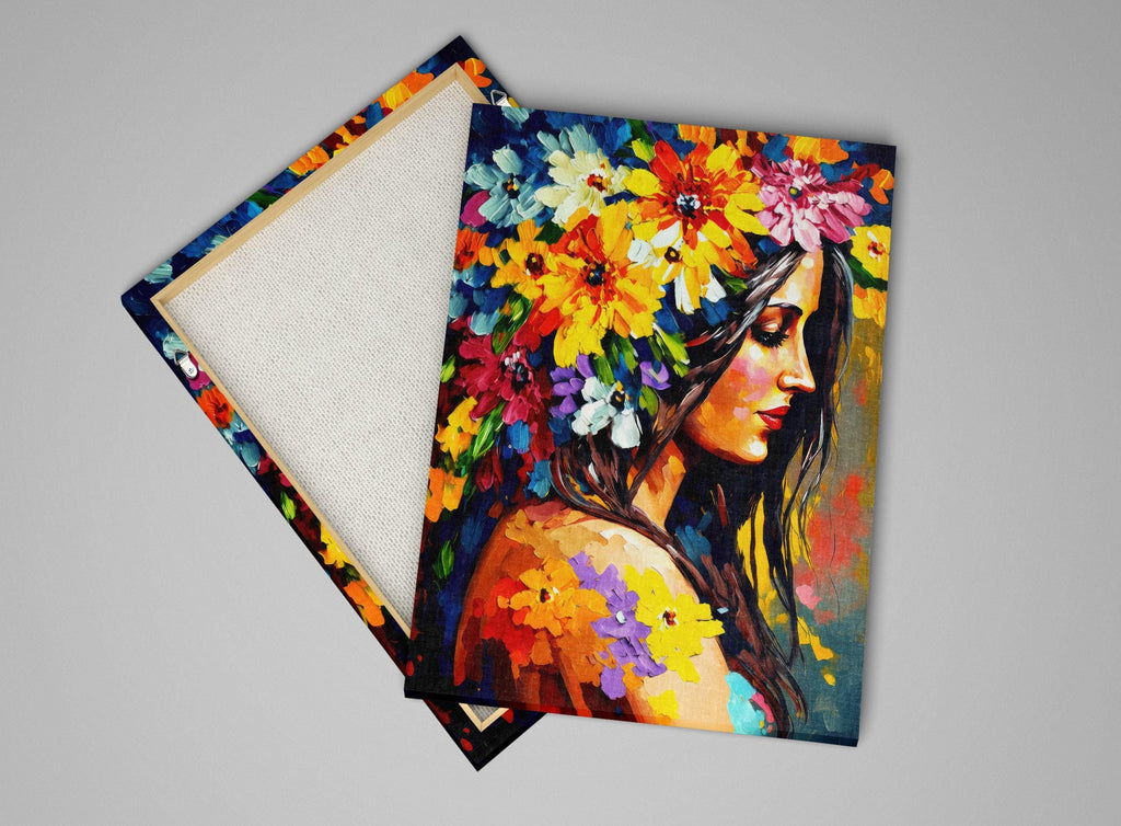 Floral Portrait Canvas - Woman Flower Hair Large Canvas Print | Feminine Home Decor