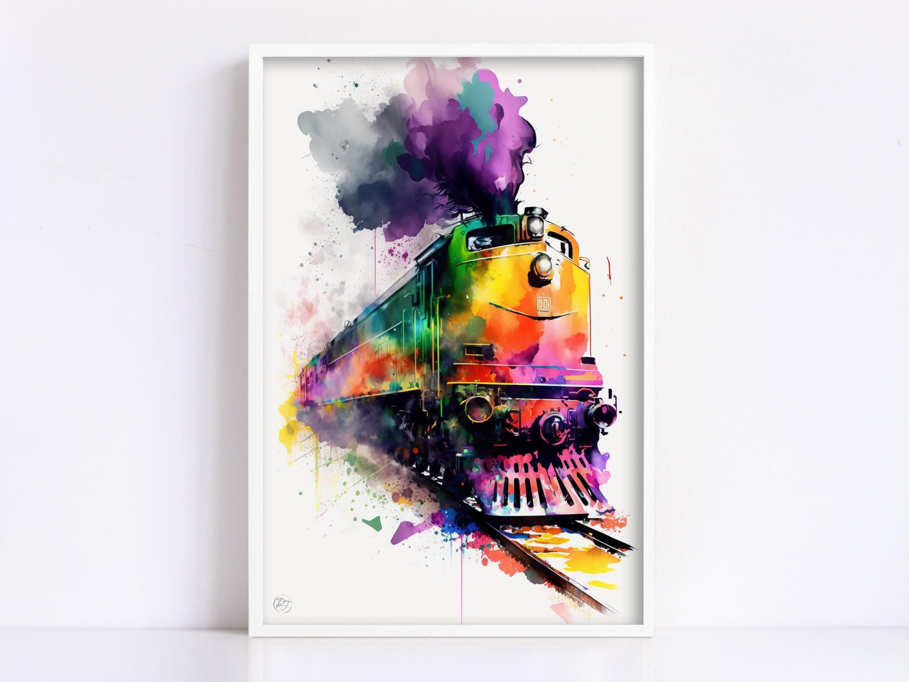 Vintage Train Charm: Watercolor Railroad Art Print, Giclee Print on Canvas, Artist Paper, Watercolor Paper, Available in Extra Large Sizes
