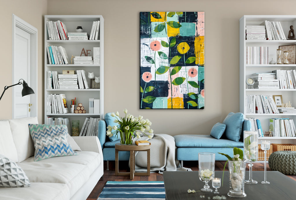 Farmhouse Floral Wall Art – Gallery Wrapped Canvas | Extra Large Floral Pattern Print