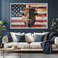 Patriotic Bison Canvas - Extra Large Framed Wall Art With American Flag