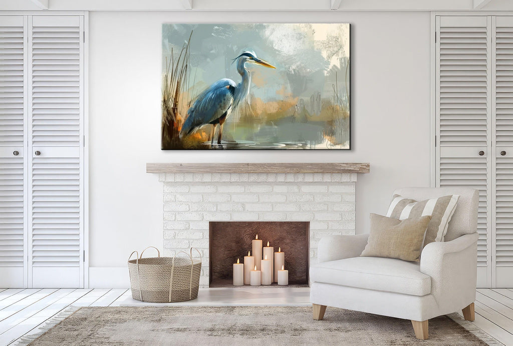 Blue Heron Canvas - Large Gallery Wrapped Canvas Art | Wetland Wildlife Wall Art