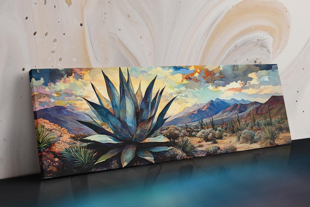 a painting of a cactus in the desert