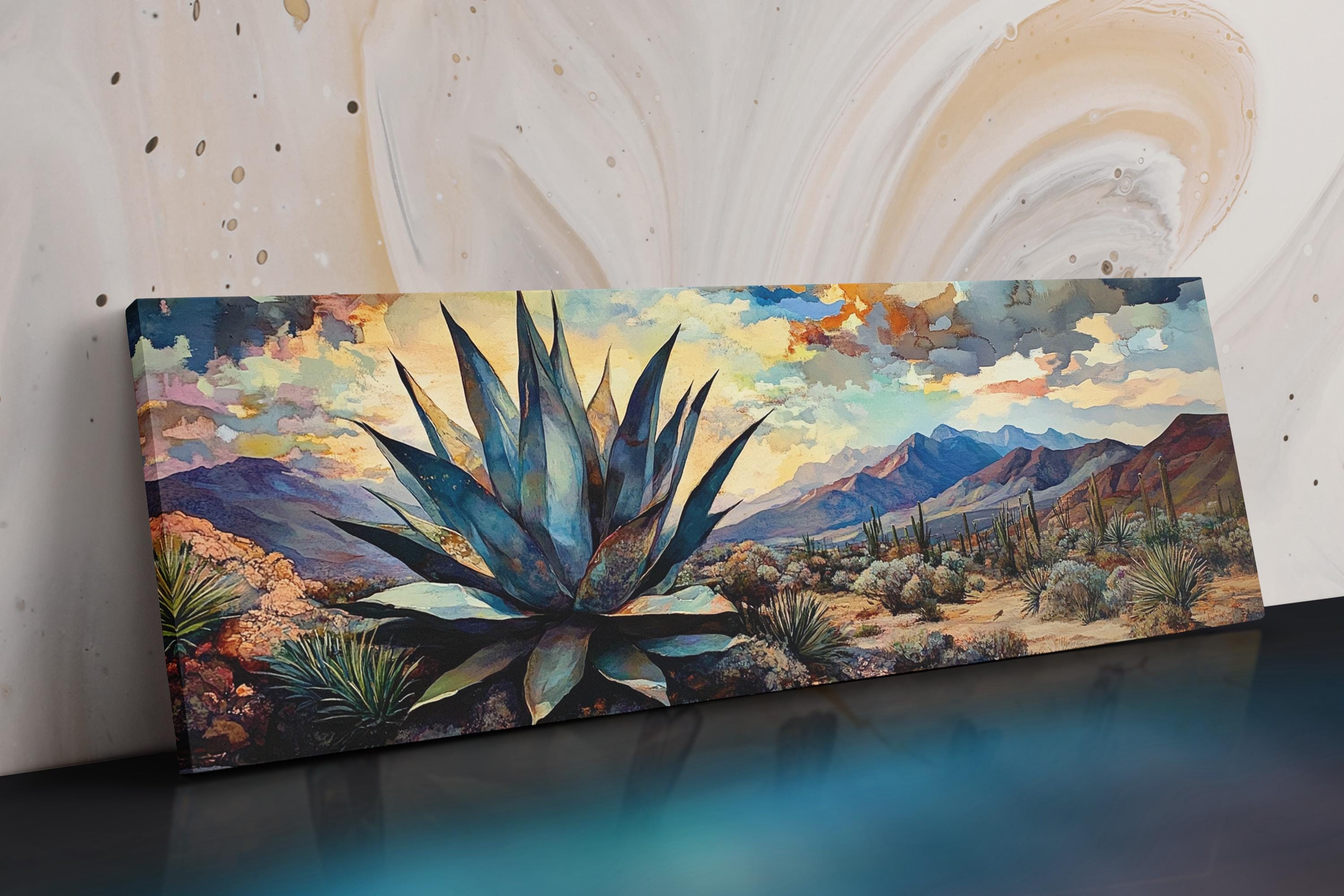 a painting of a cactus in the desert