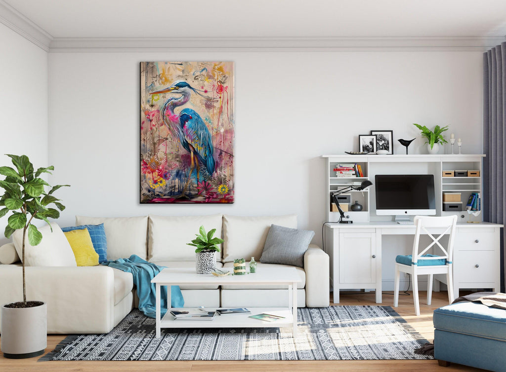 Blue Heron Canvas - Large Floral Wall Decor | Gallery Wrapped, Ready to Hang