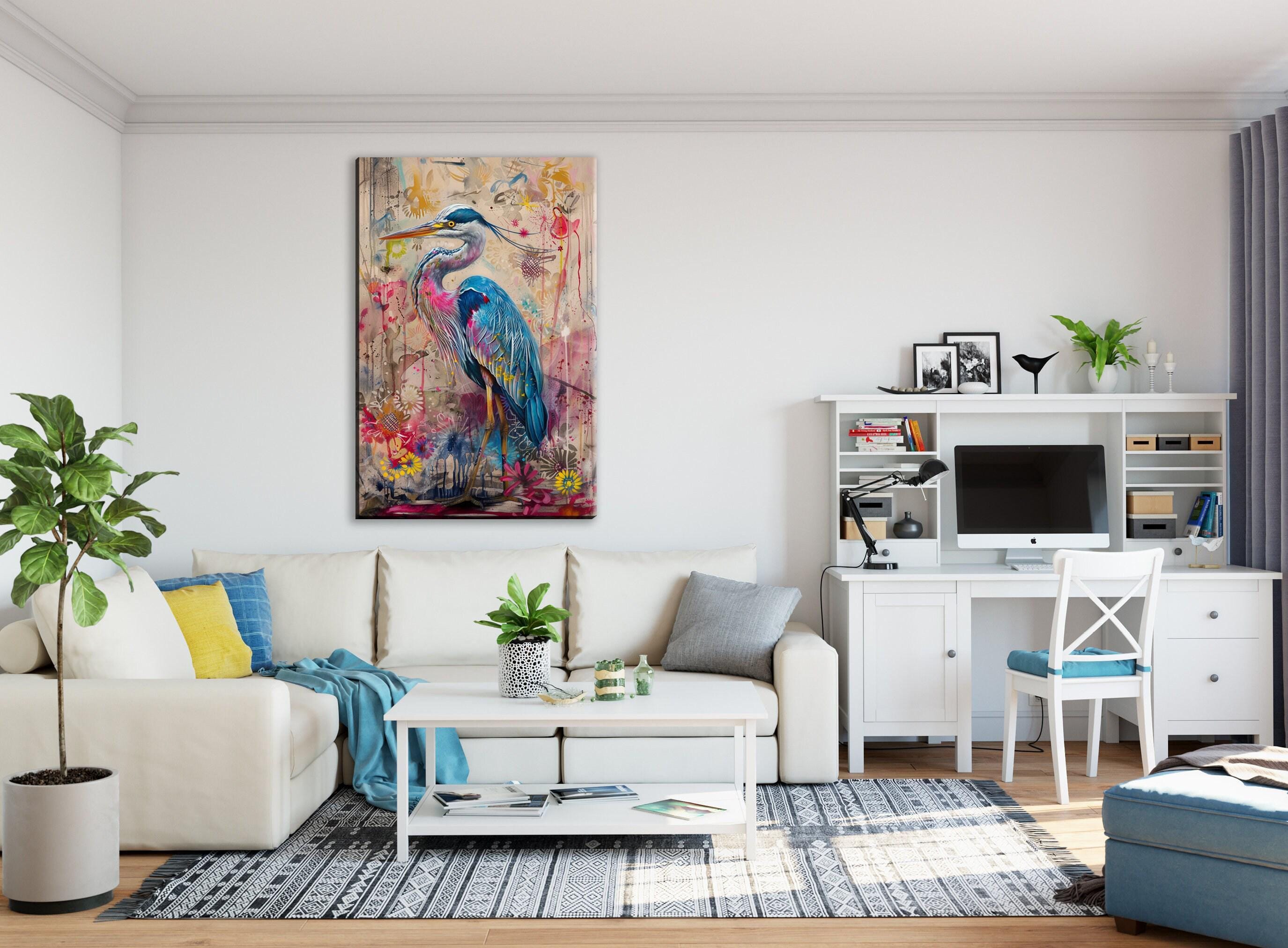 Blue Heron Canvas - Large Floral Wall Decor | Gallery Wrapped, Ready to Hang