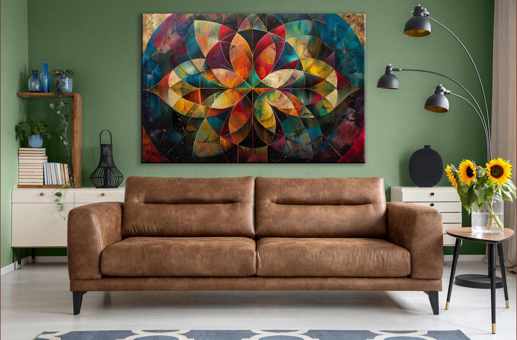 Sacred Geometry Art on Gallery Wrapped Canvas | Abstract Flower Art, Extra Large, UV Coated