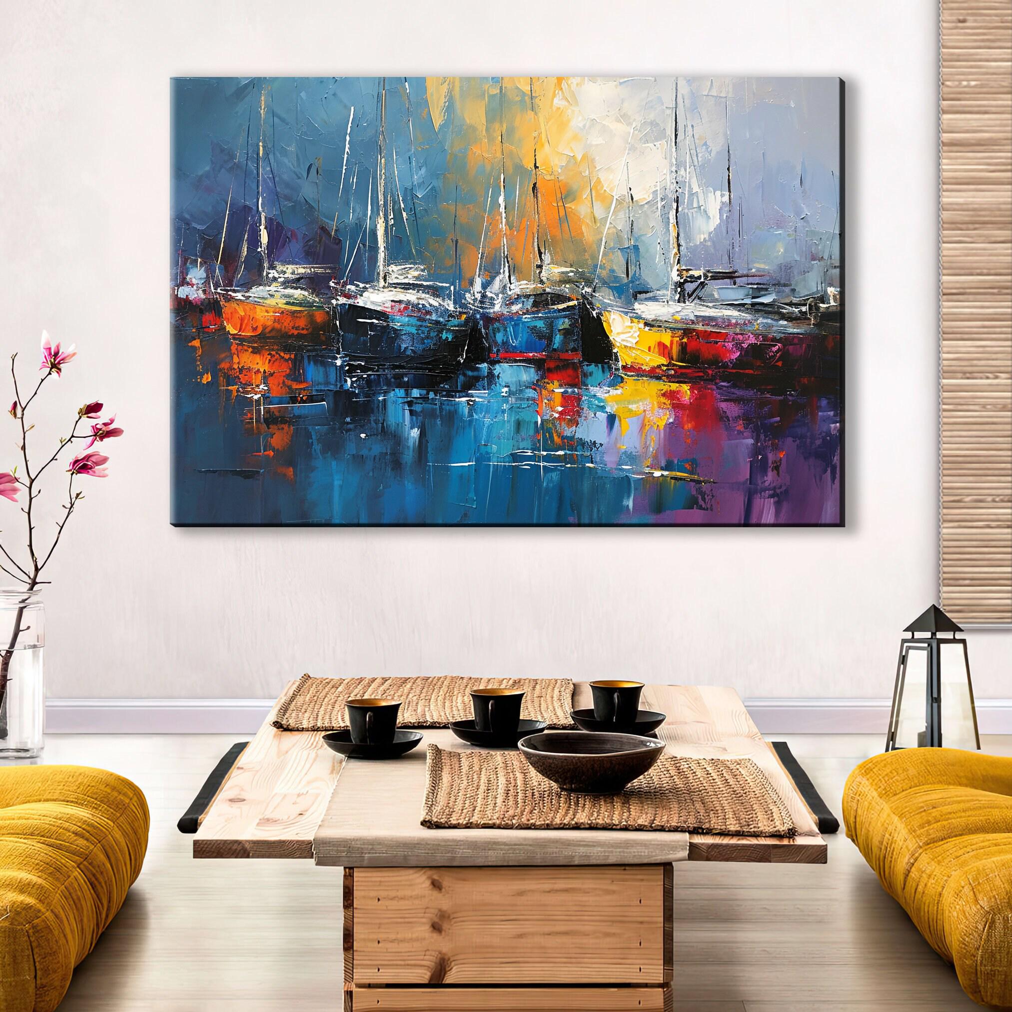 Sailboat Harbor Art - Large Canvas Sailboat Print | Nautical Decor Art, Coastal Home Decor