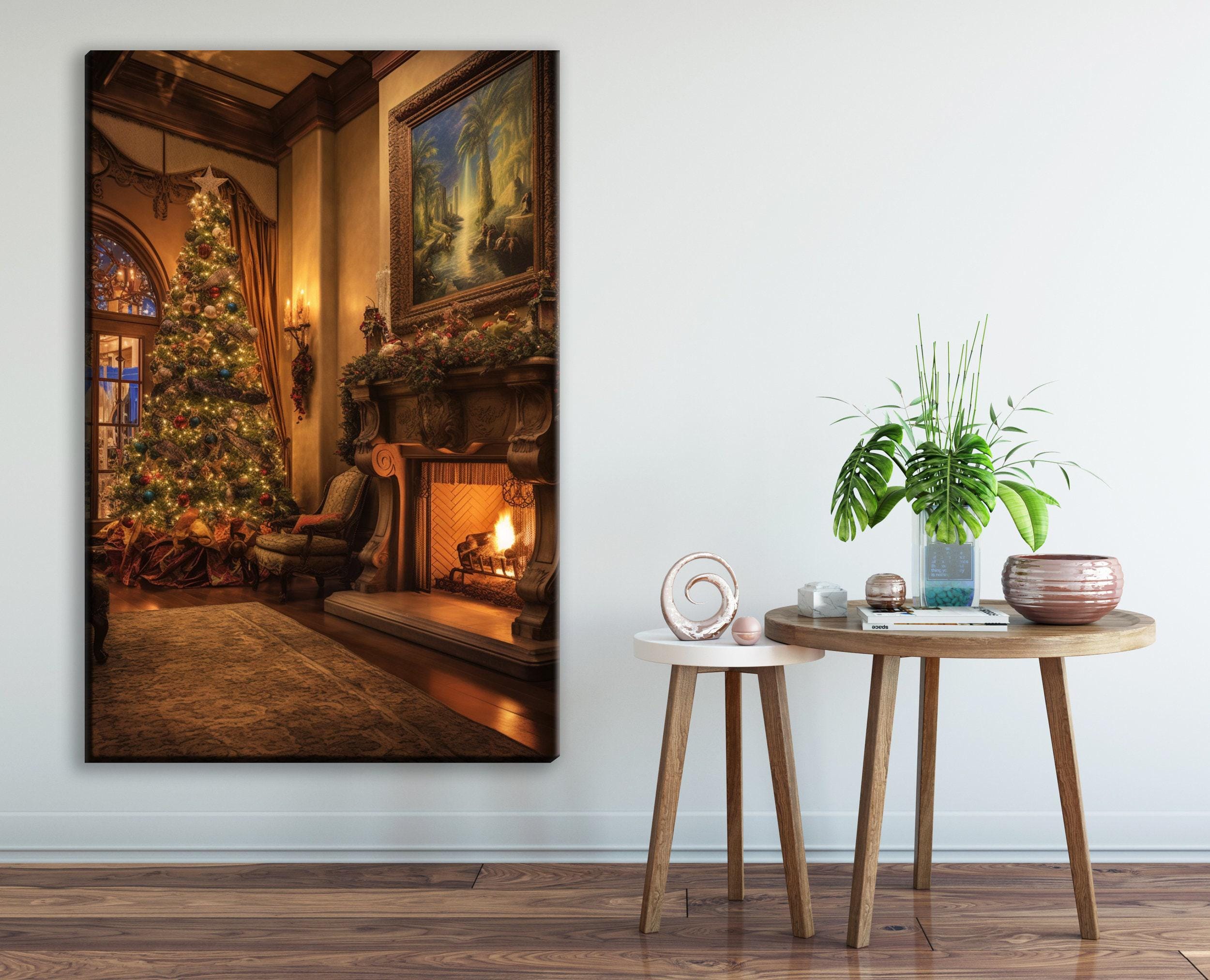 Christmas Canvas Art - Festive Tree Artwork on Gallery Wrapped Canvas, Ready to Hang Extra Large Print