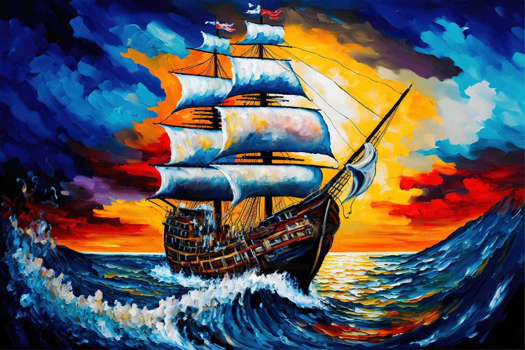 Pirate Ship Painting - Colorful Pirate Wall Art | Kids Room Canvas Print