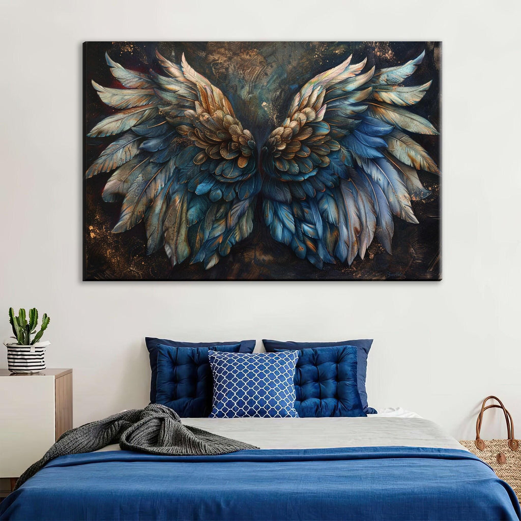 Angel Wings Print - Large Canvas Art | Ornate Feathered Wing Painting on Gallery Wrapped Canvas