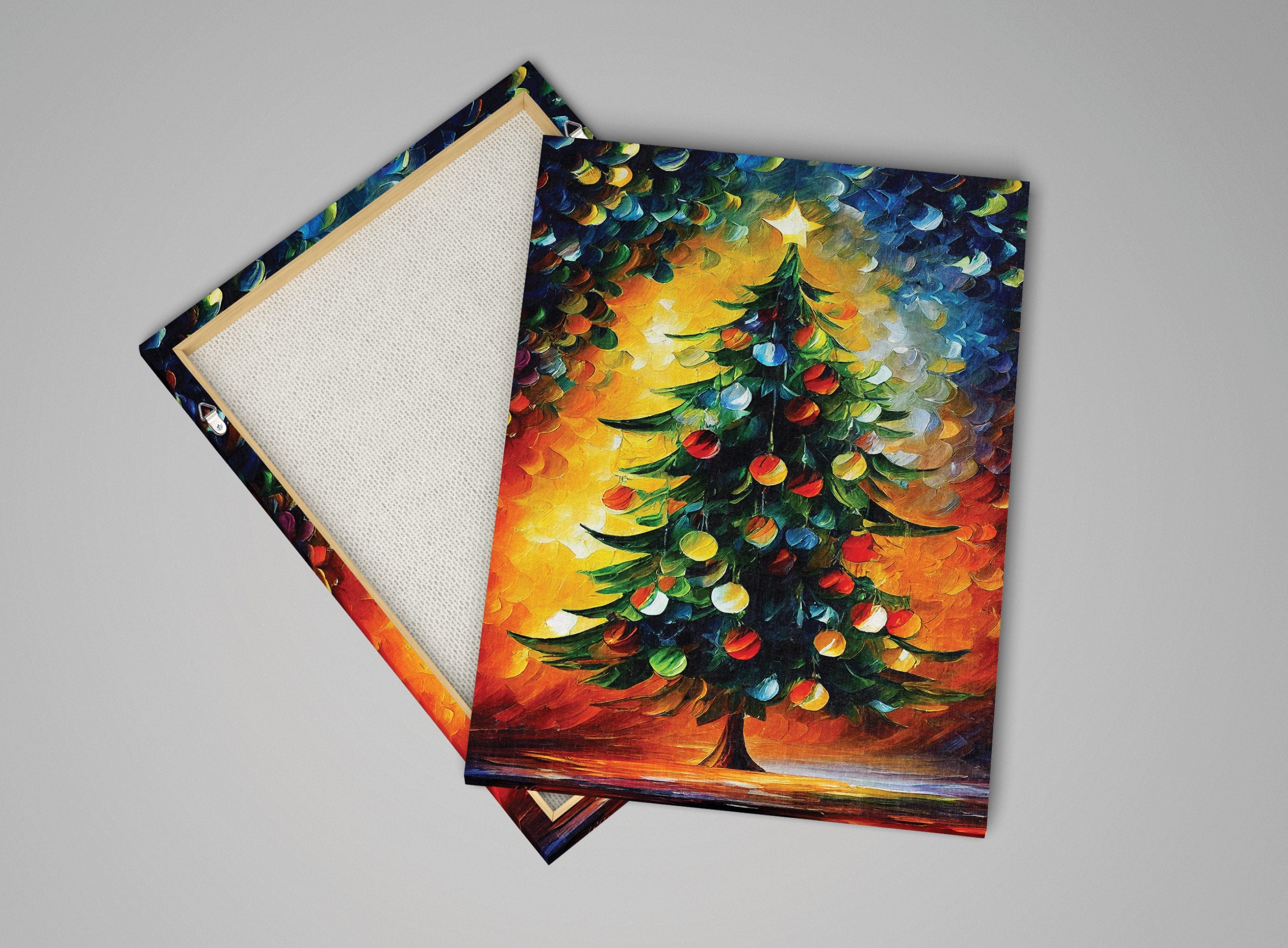 Christmas Tree Canvas Print – Festive Oil Painting With Wooden Frame Art