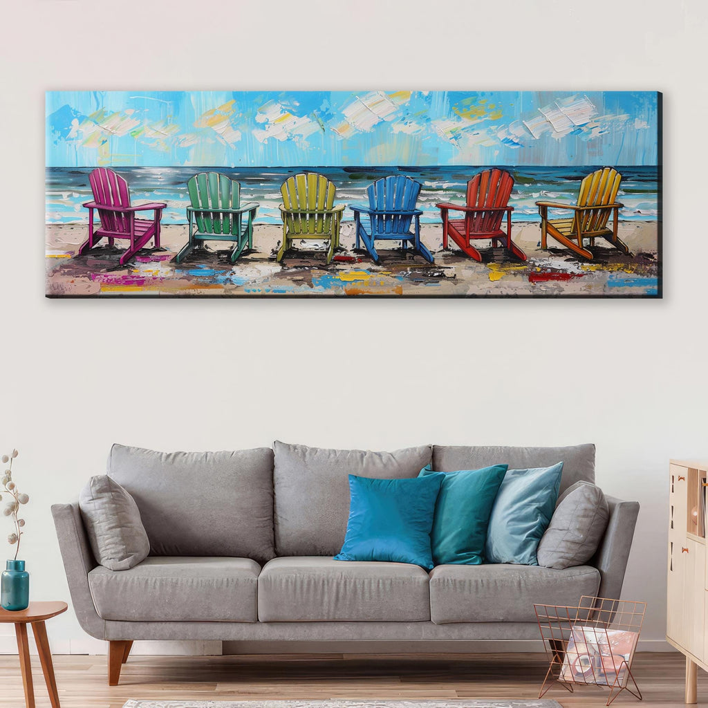 a living room with a couch and a painting on the wall