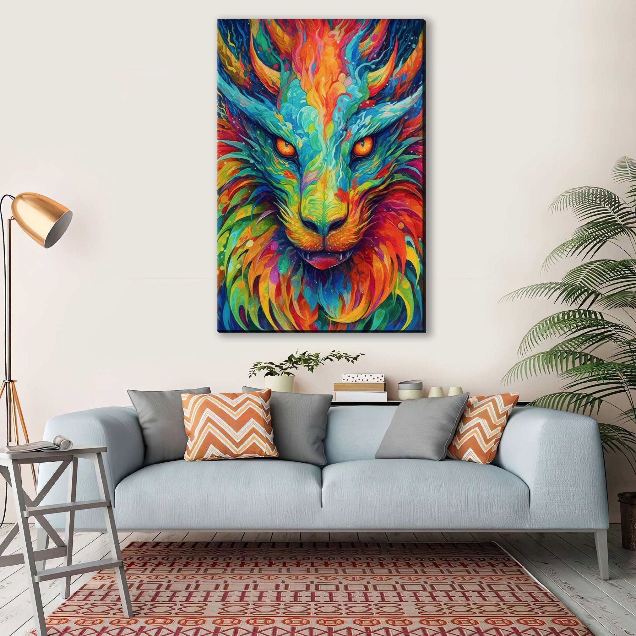 Dragon Canvas Art Featuring Fierce Dragon Head, Enchanted Wings & Ancient Power Artwork