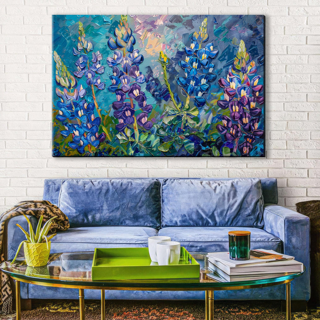 Texas Bluebonnet Painting - Large Canvas Wall Art | Blue Purple Flowers, Gallery Wrapped Print