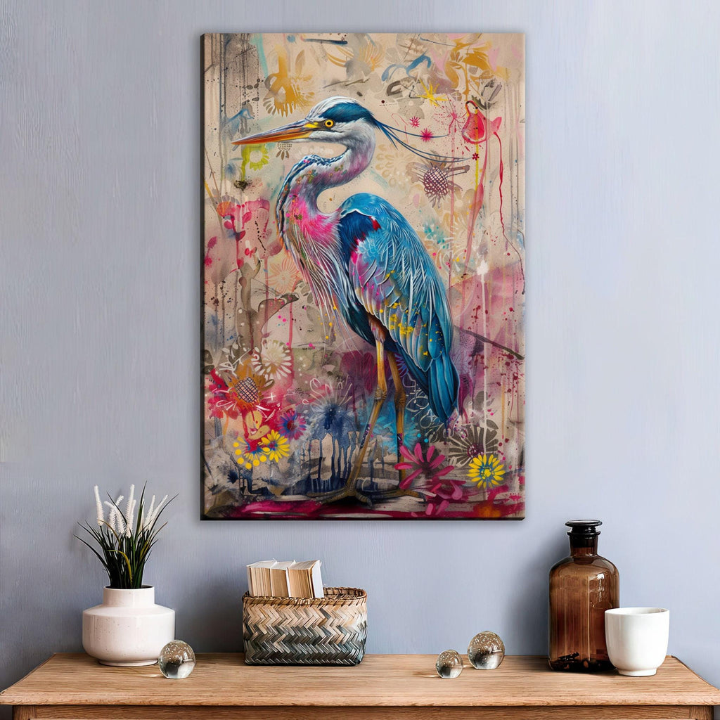 Blue Heron Canvas - Large Floral Wall Decor | Gallery Wrapped, Ready to Hang