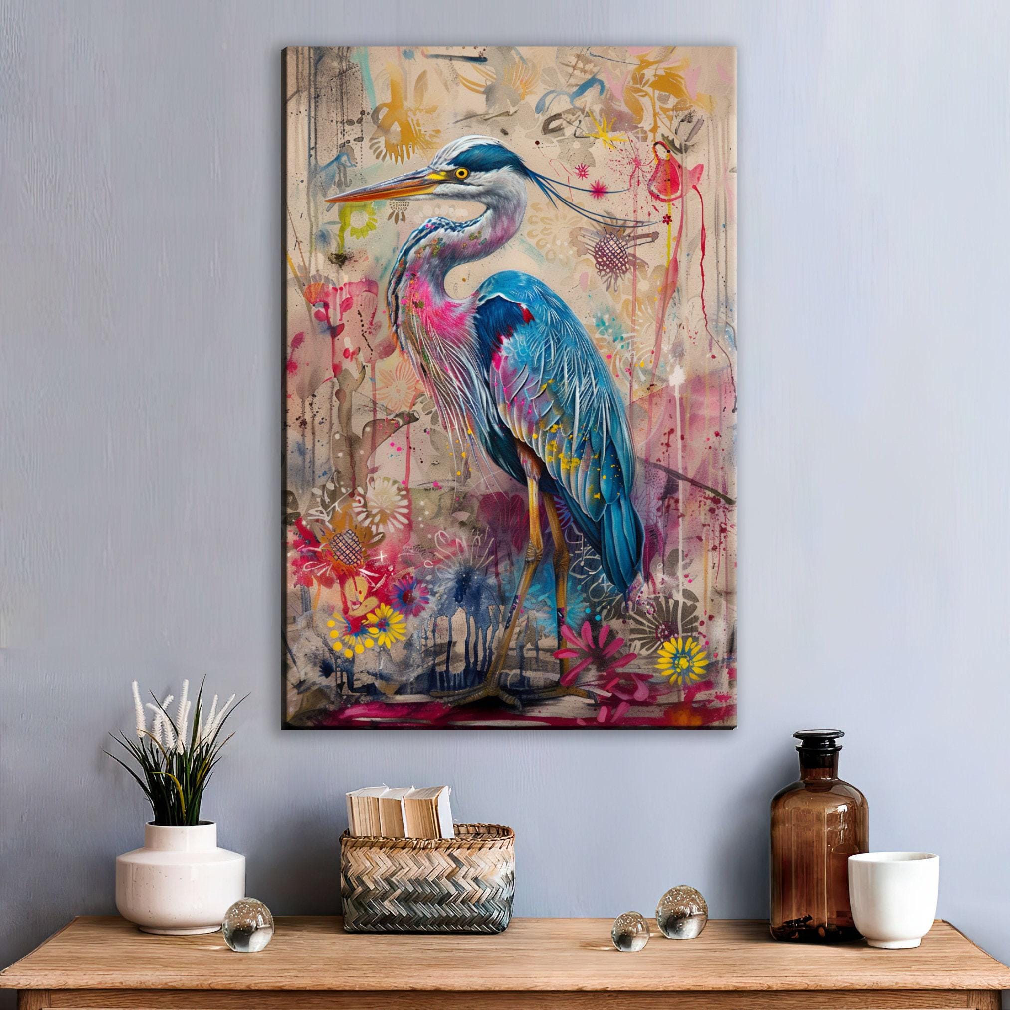 Blue Heron Canvas - Large Floral Wall Decor | Gallery Wrapped, Ready to Hang