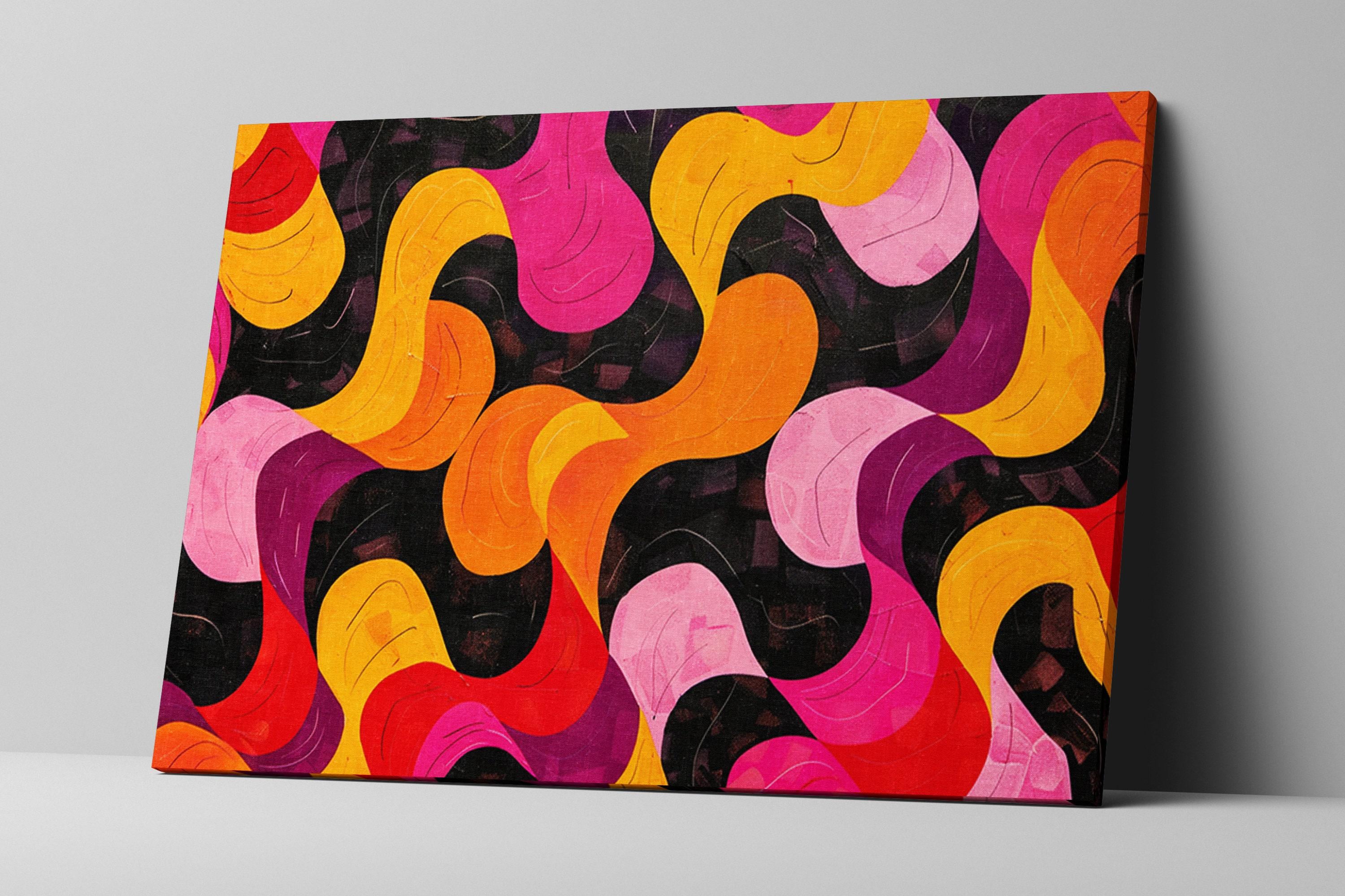 Retro Style Wall Art - Large Abstract Art on Gallery Wrapped Canvas, Ready to Hang
