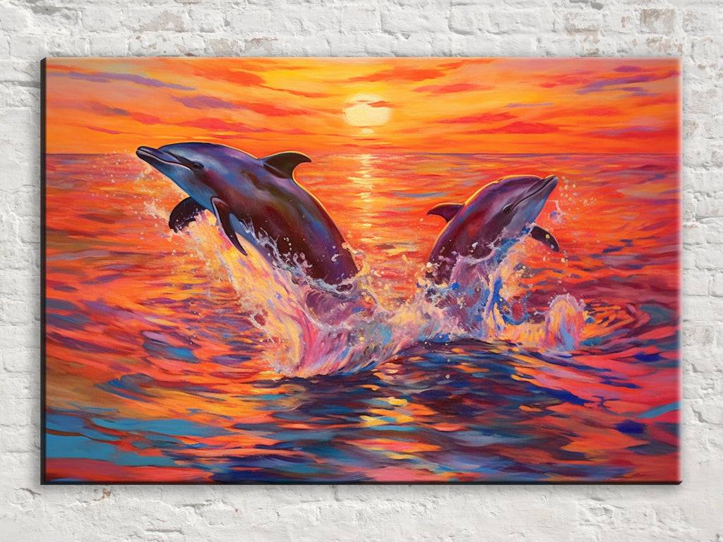 Dolphin Canvas Art – Large Graceful Dolphin Painting on Gallery Ready Canvas Print