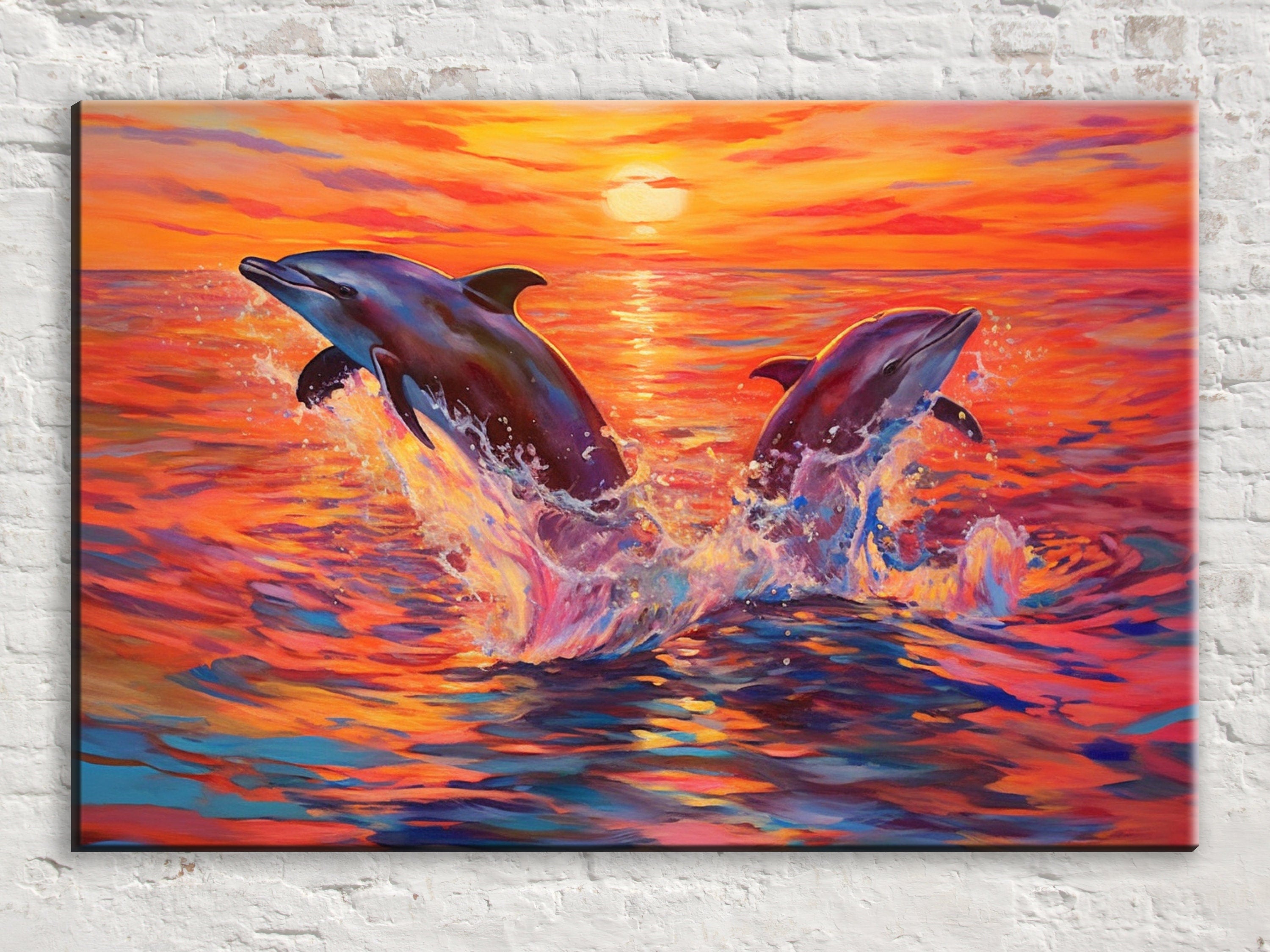 Dolphin Canvas Art – Large Graceful Dolphin Painting on Gallery Ready Canvas Print