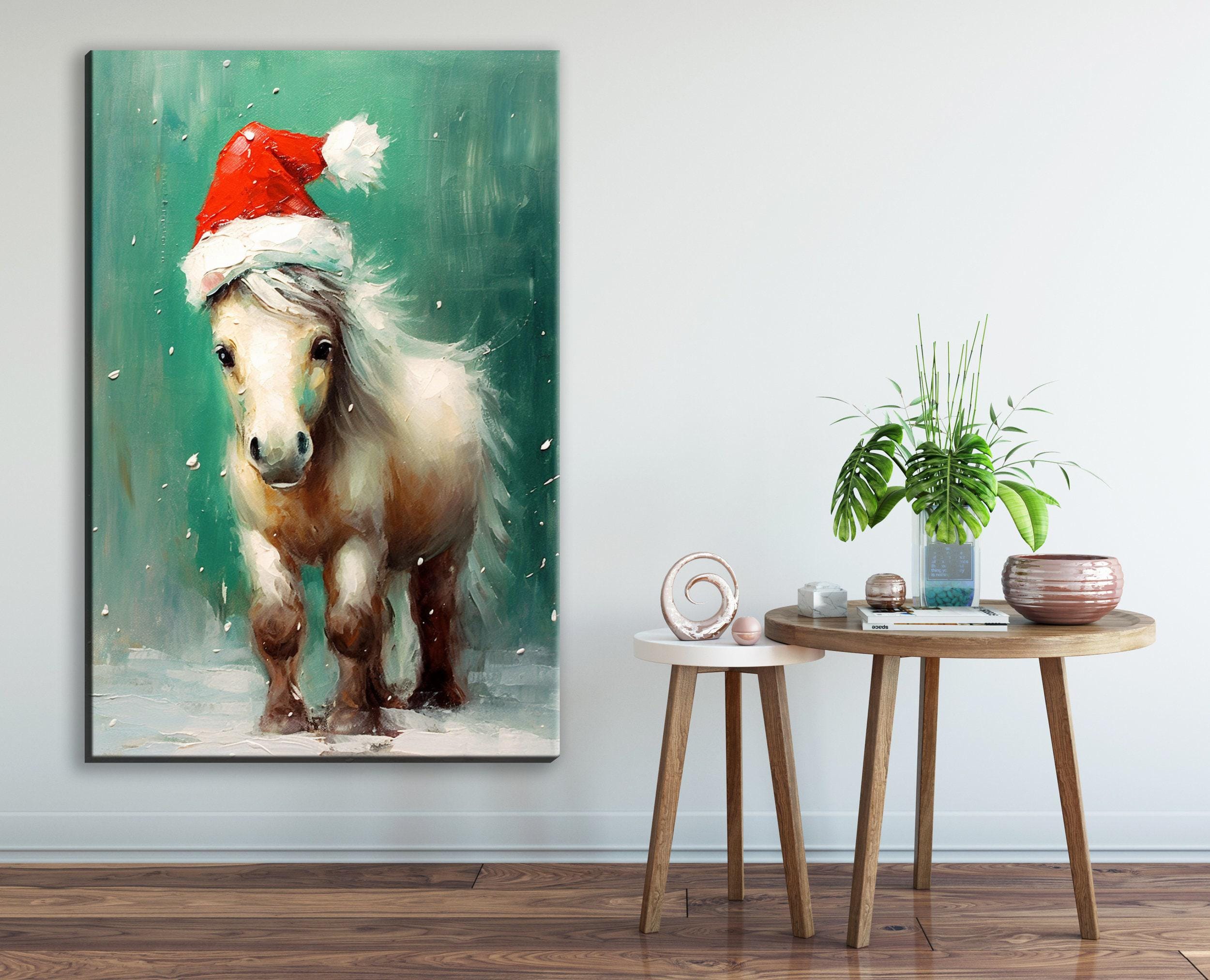 Christmas Pony Wall Art – Cute Holiday Canvas Gift | Extra Large Gallery Wrapped Print
