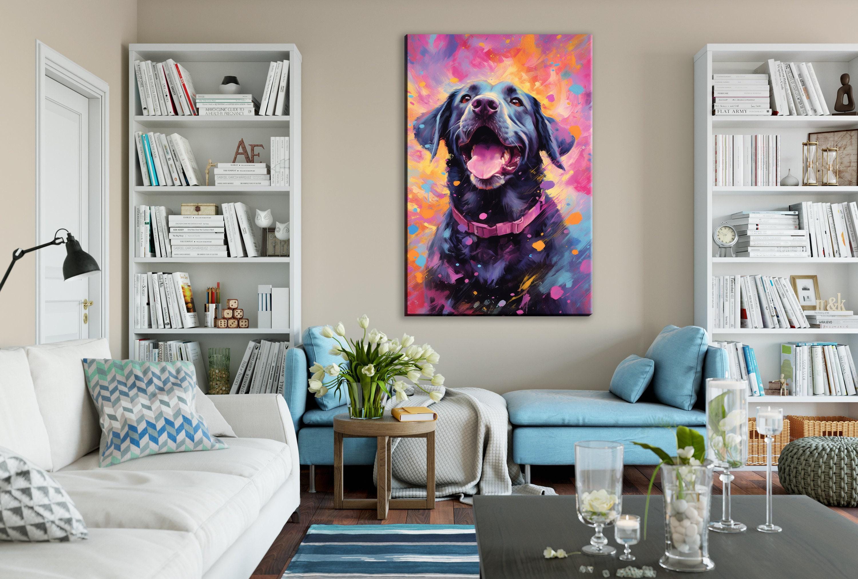 Black Lab Canvas | Large Dog Canvas Wall Art With Wood Frame & Colorful Painting