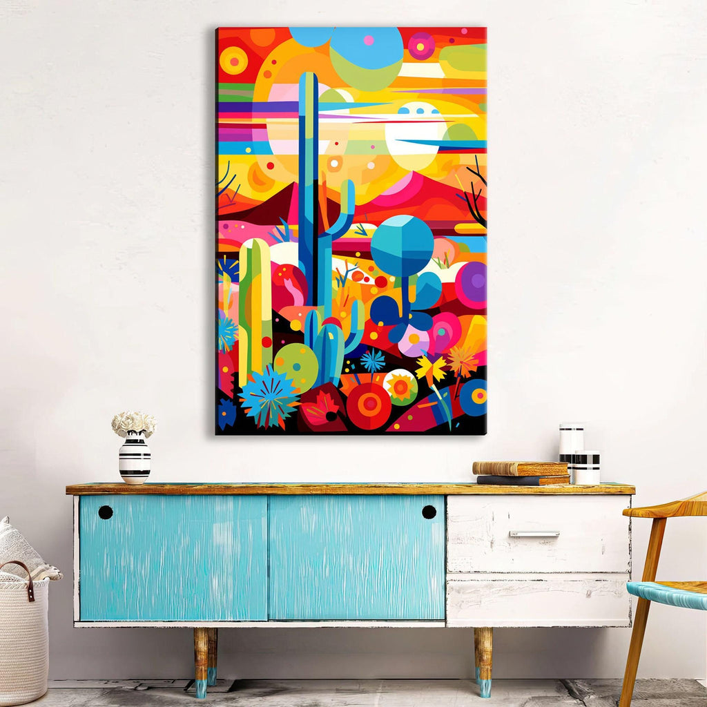 Geometric Desert Art - Large Canvas Cactus Print | Modern Southwest Wall Art