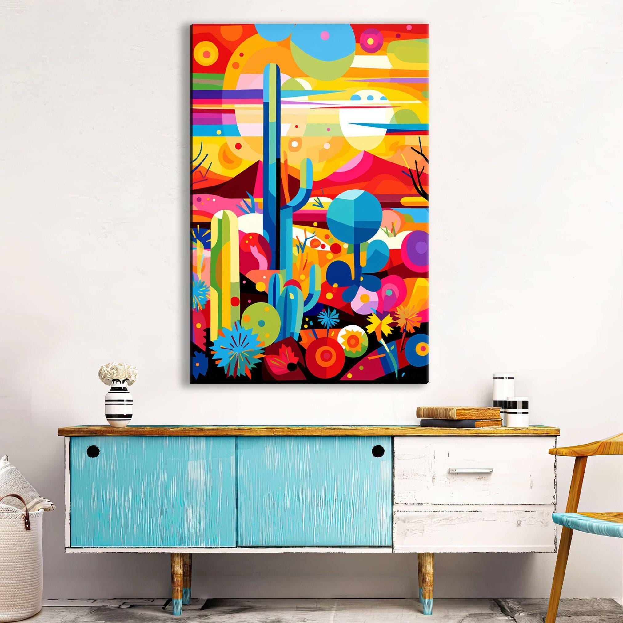 Geometric Desert Art - Large Canvas Cactus Print | Modern Southwest Wall Art