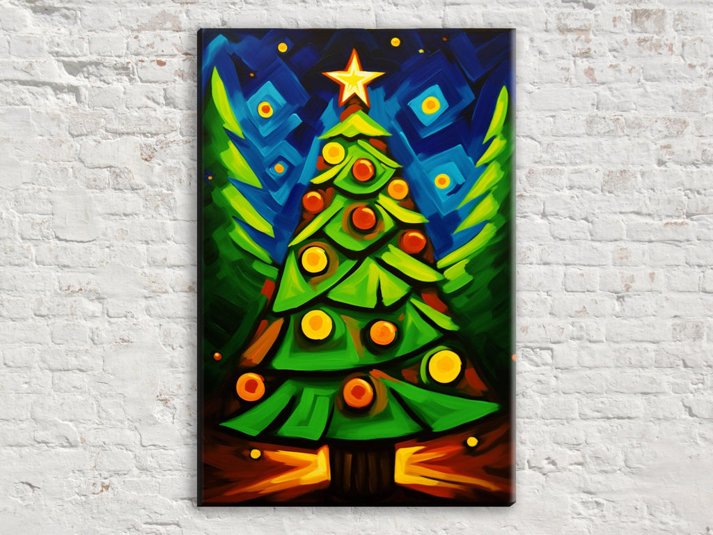 Christmas Tree Canvas - Large Geometric Holiday Wall Art | Gallery Wrapped Artist Print