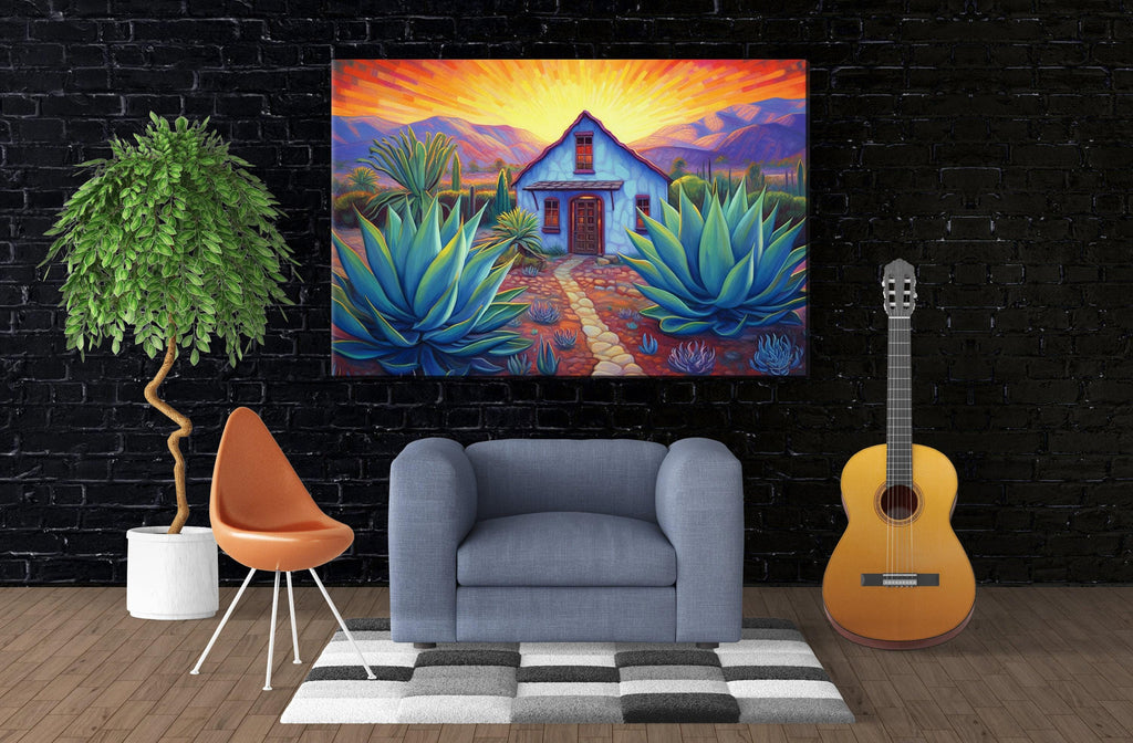 Blue Agave Canvas | Large Southwest Wall Art - Gallery Wrapped Desert Plant Print