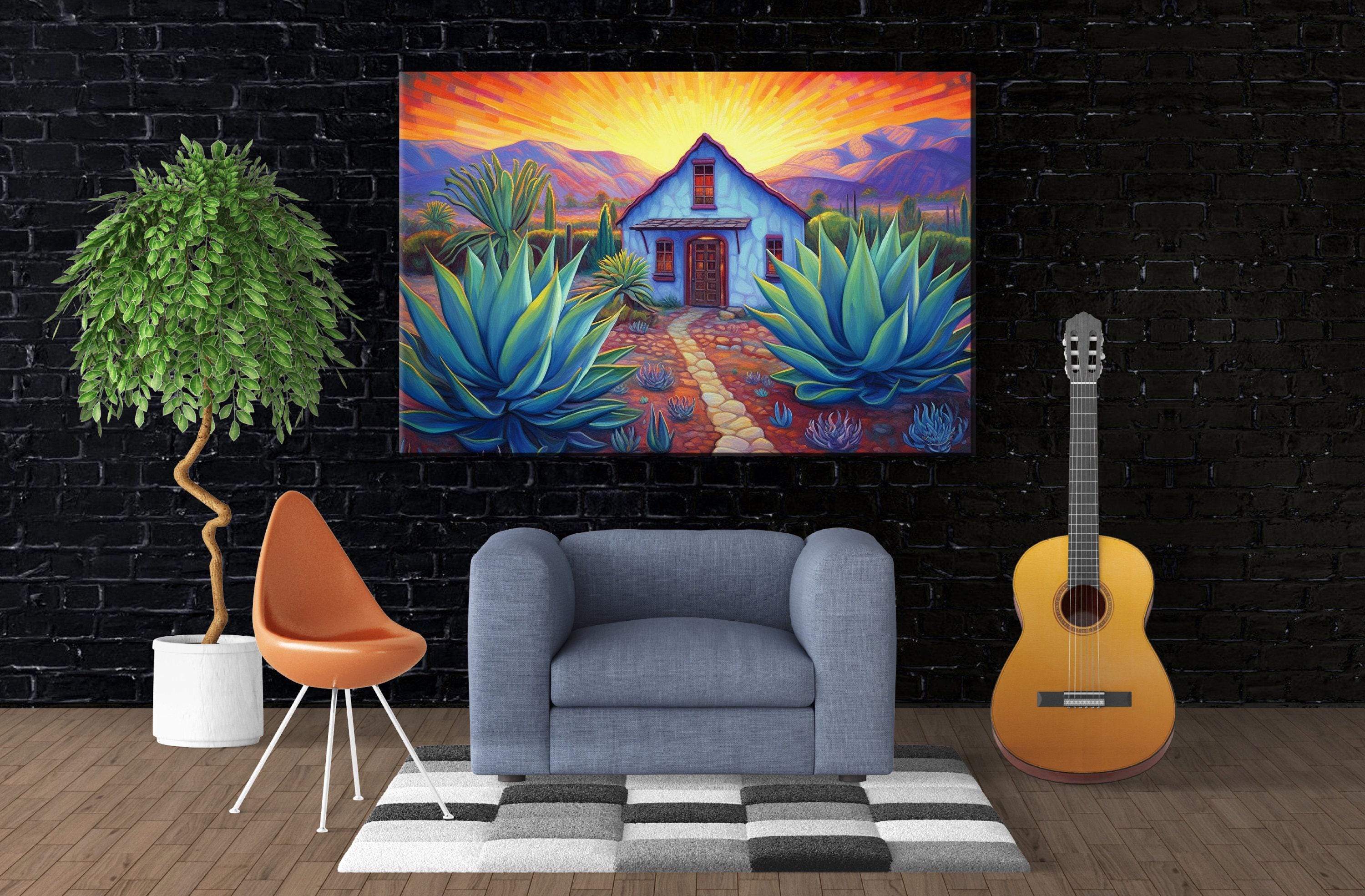 Blue Agave Canvas | Large Southwest Wall Art - Gallery Wrapped Desert Plant Print
