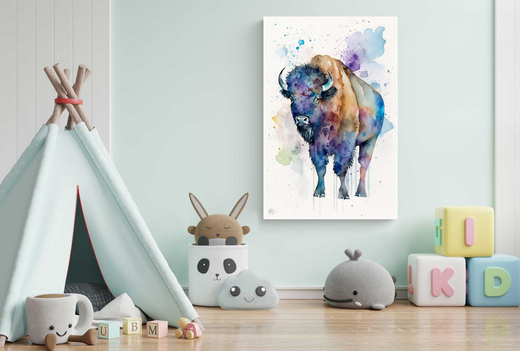 Wildlife Grace: Bison Watercolor Painting, Giclee Print on Canvas, Artist Paper, Watercolor Paper, Available in Extra Large Sizes