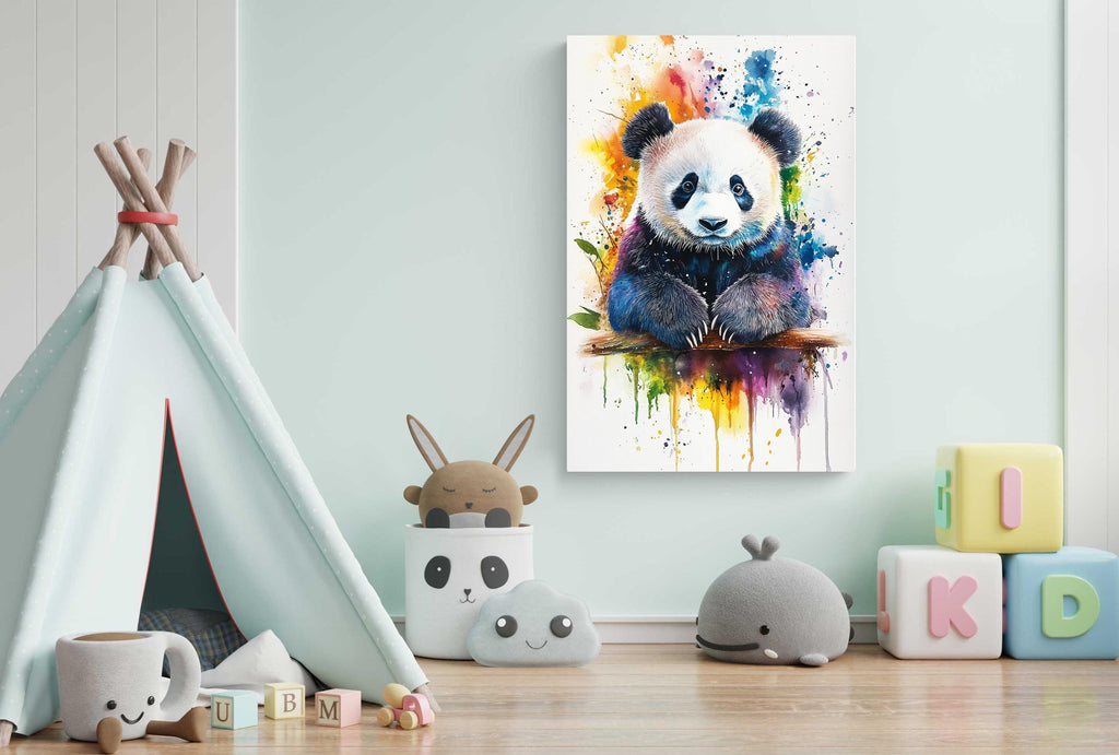 Cute Panda Bear Watercolor Painting Print, Giclee Print on Canvas, Artist Paper, Framed or Unframed, Available in Extra Large Sizes