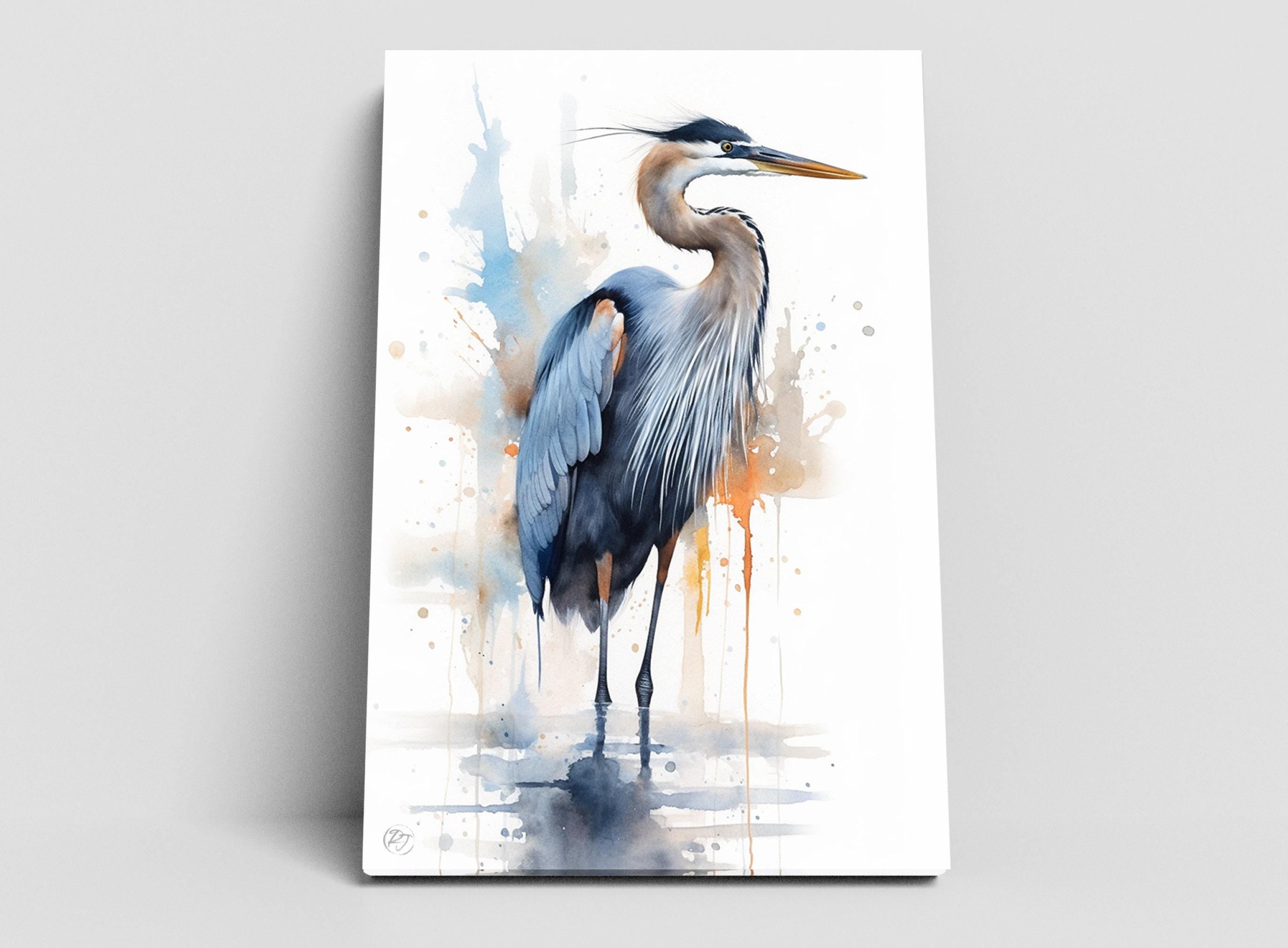 Blue Majesty: Blue Heron Watercolor Wall Art, Giclee Print on Canvas, Artist Paper, Watercolor Paper, Available in Extra Large Sizes