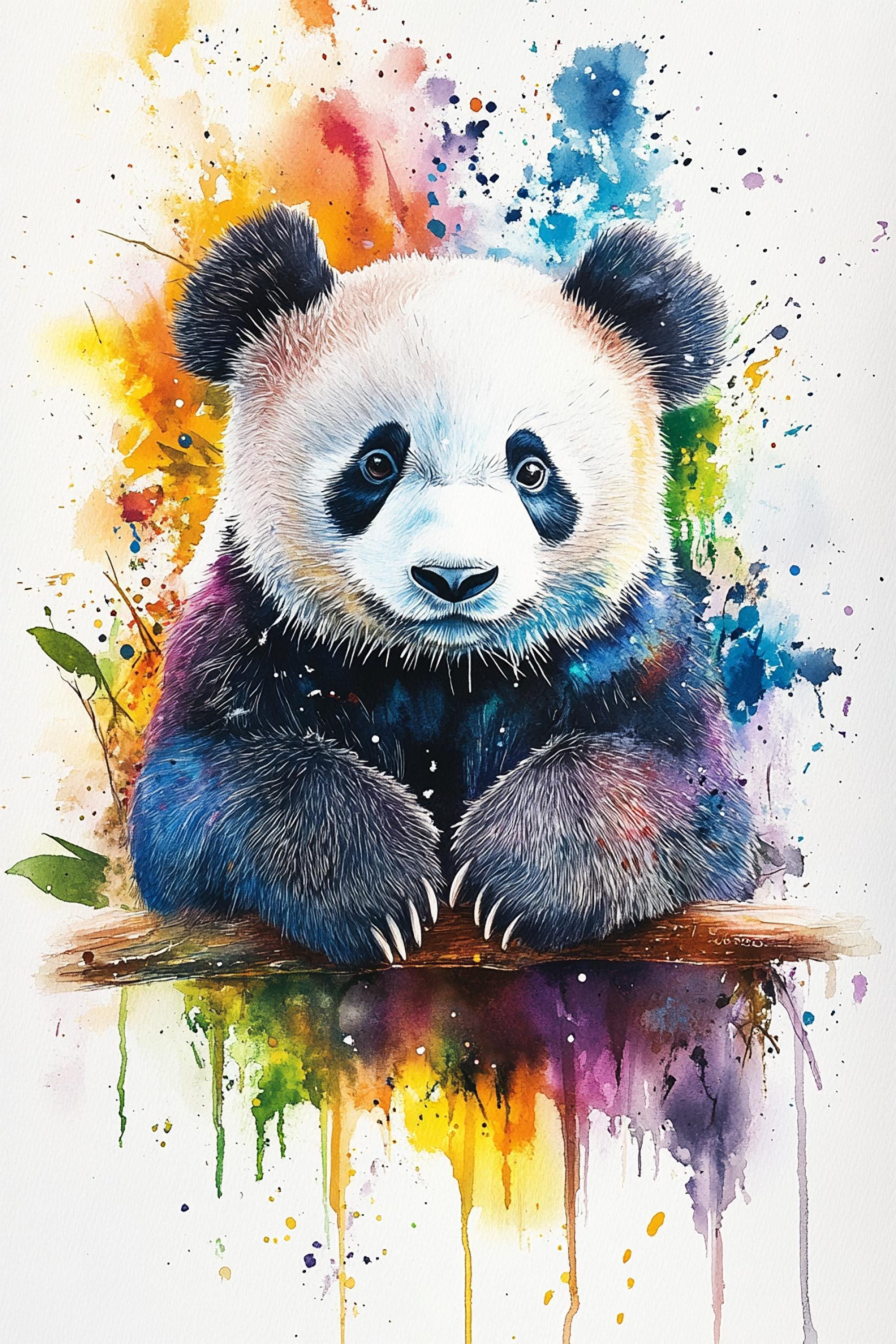 Cute Panda Bear Watercolor Painting Print, Giclee Print on Canvas, Artist Paper, Framed or Unframed, Available in Extra Large Sizes