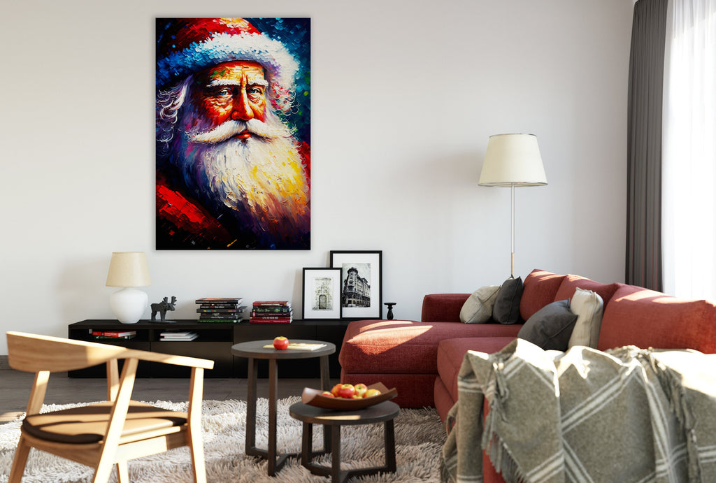 Christmas Canvas Print - Santa Claus Painting With Wooden Frame & Scratch Resistant Coating
