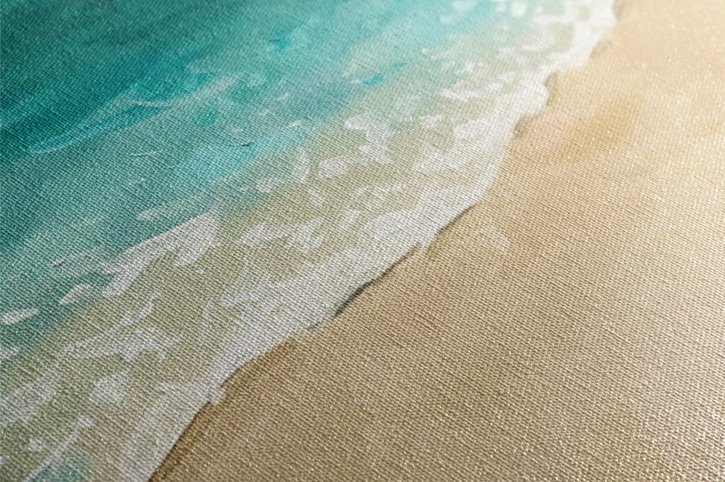 a close up of a painting of a beach