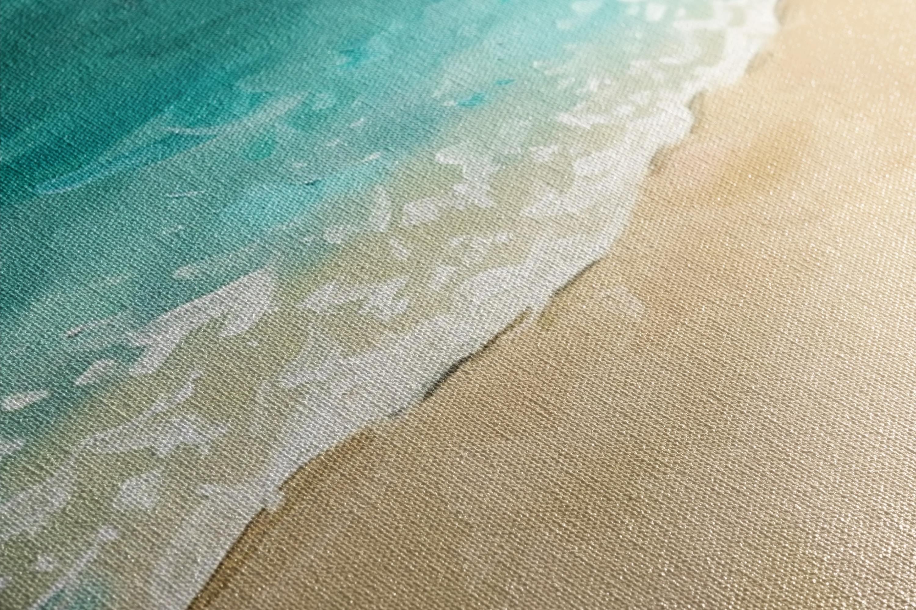 a close up of a painting of a beach