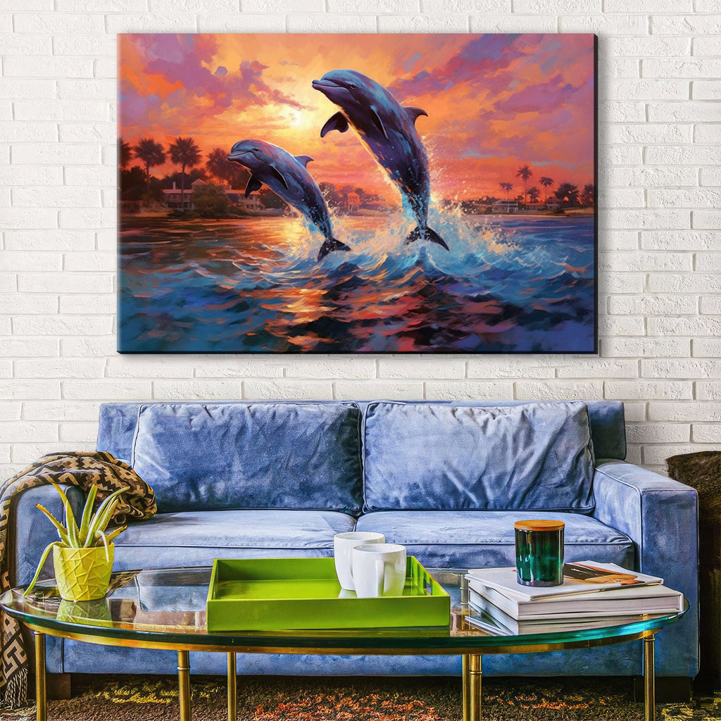Dolphin Wall Art – Large Canvas Print of Dolphins Swimming, Marine Life Decor