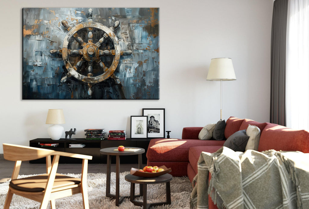 Ship's Wheel Wall Art - Vintage Sailor Wheel on Gallery Wrapped Canvas | Coastal Canvas Art