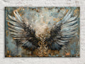 Angel Wings Wall Art – Large Canvas Art | Blue and Gold Painting, Ornate Feather Design