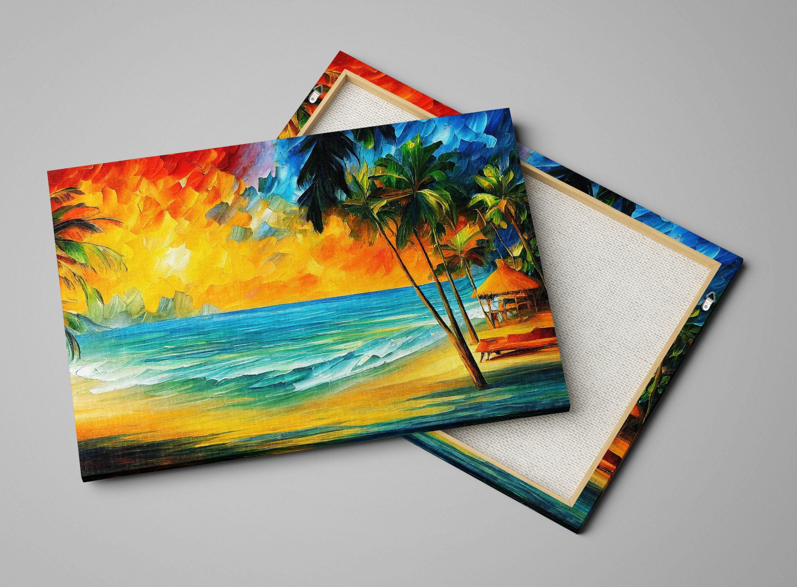 Tropical Beach Canvas Print – Vibrant Nautical Oil Painting | Gallery Ready Wall Art