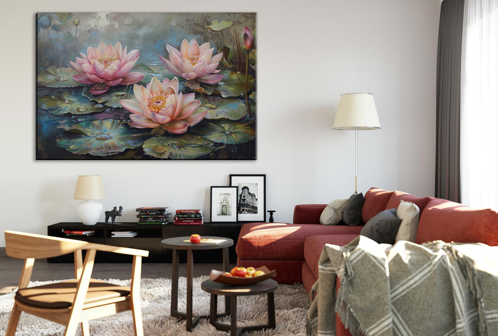 Water Lilies Canvas Art – Large Gallery-Wrapped Botanical Wall Decor, Ready to Hang