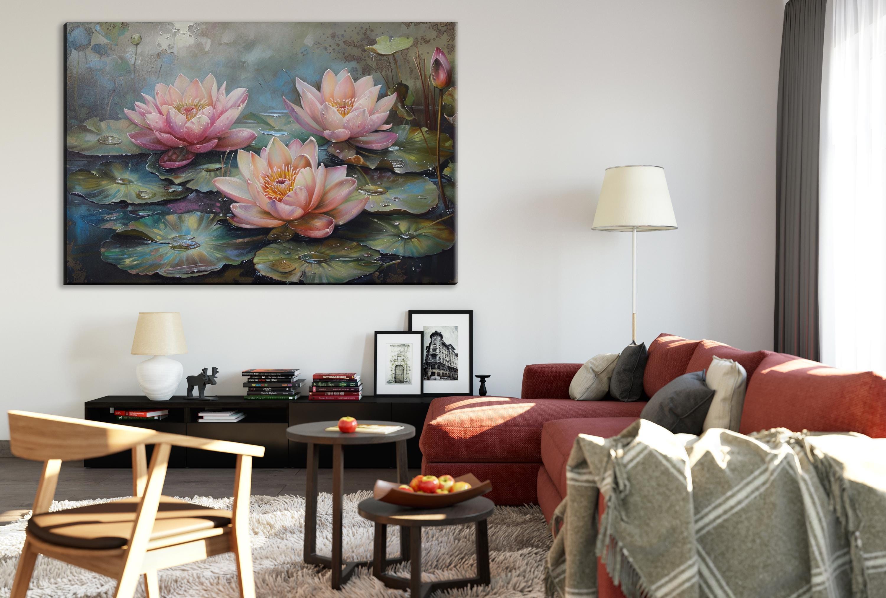 Water Lilies Canvas Art – Large Gallery-Wrapped Botanical Wall Decor, Ready to Hang