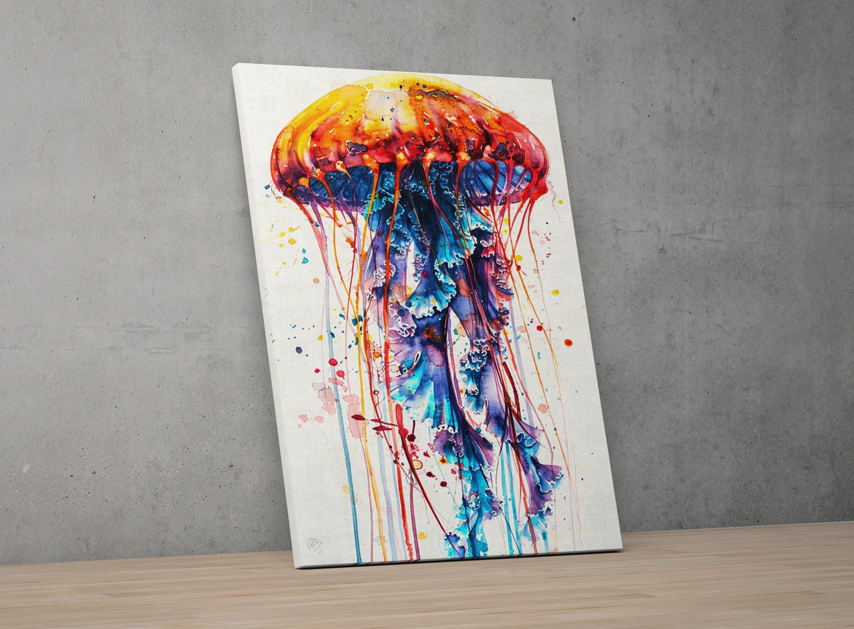 Abstract Floating Jellyfish Watercolor Wall Decor, Giclee Print on Canvas, Artist Paper, Watercolor Paper, Available in Extra Large Sizes