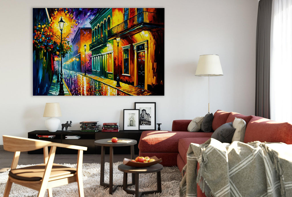 New Orleans French Quarter Art – Bourbon Street Painting on Vibrant NOLA Street Scene Canvas