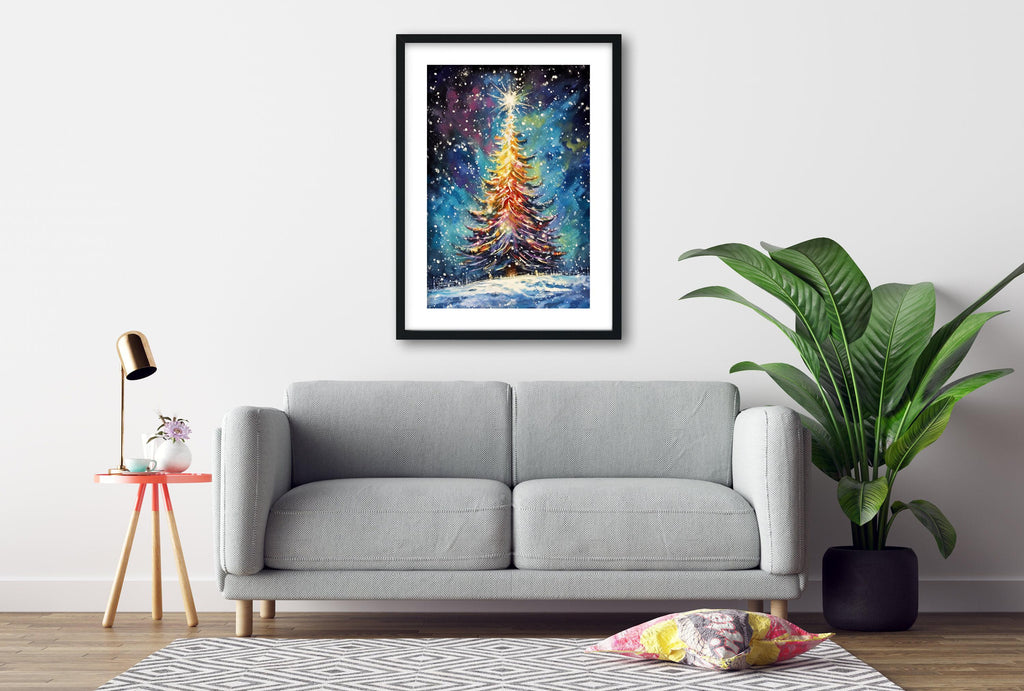 Magical Christmas Tree Watercolor - Holiday Wall Art, Giclee Print on Canvas, Artist Paper, Watercolor Paper, Available in Extra Large Sizes