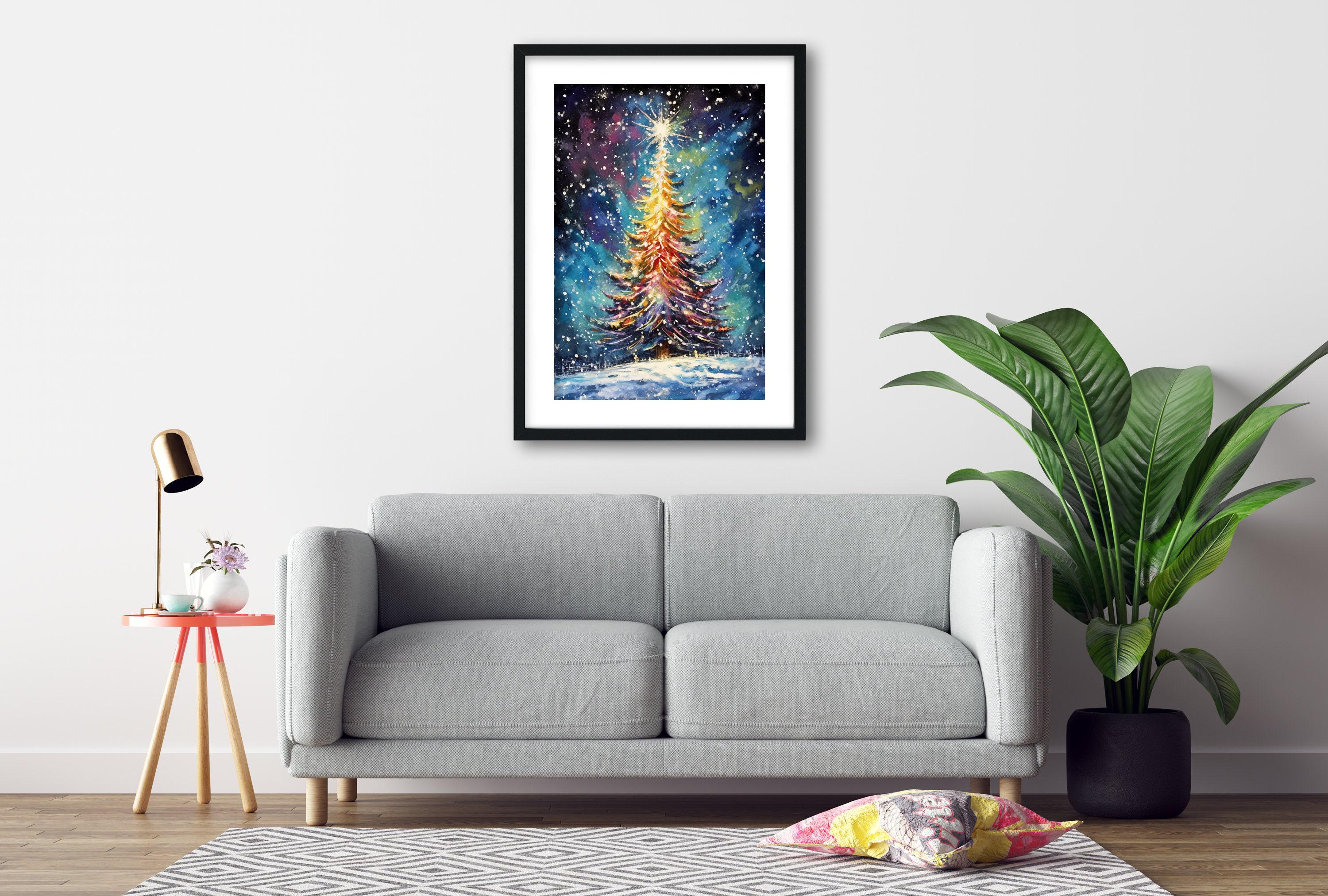 Magical Christmas Tree Watercolor - Holiday Wall Art, Giclee Print on Canvas, Artist Paper, Watercolor Paper, Available in Extra Large Sizes